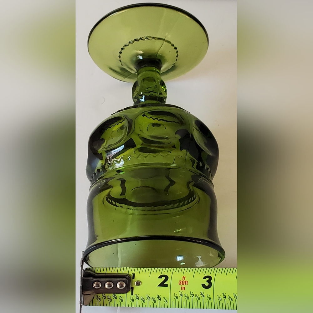 Indiana Glass Kings Crown Avocado Green Thumbprint Glass Goblets Water Wine MCM - Picture 4 of 4
